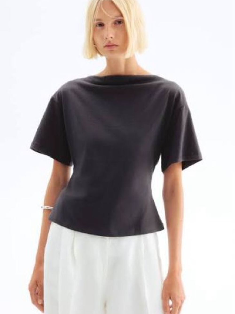 H&M Dark Grey Short-Sleeve Boatneck Top